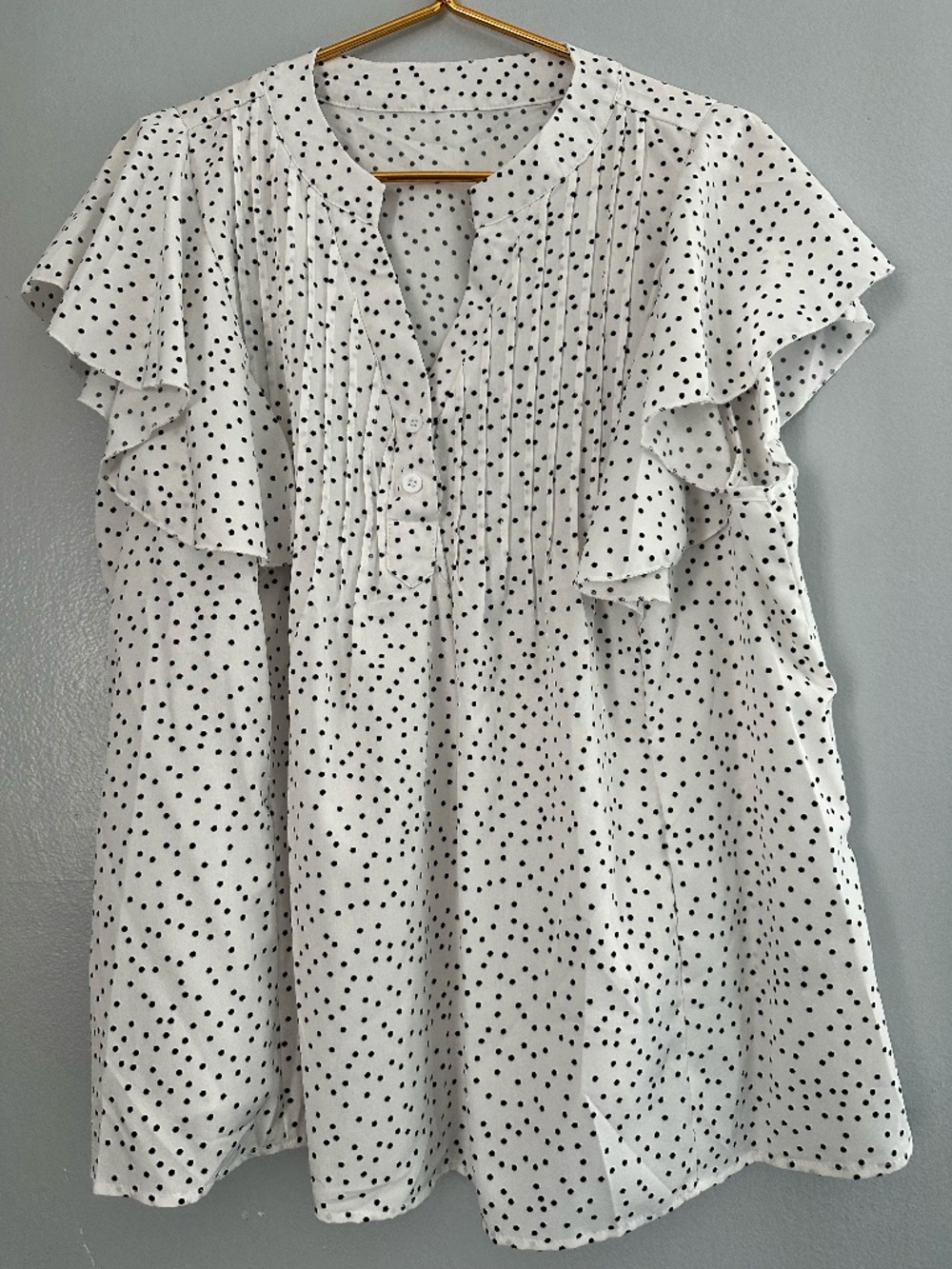Shein Curve Black and White Poke A Dot Ruffle Sleeve Blouse